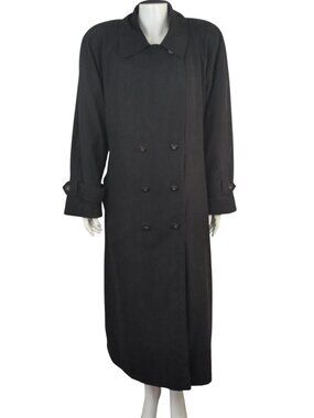 Gallery Black Double Breasted Trench Coat Button Out Liner Belted